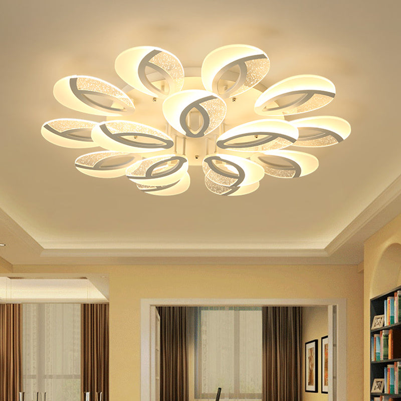 Petal LED Flush Ceiling Light Fixture Modernist Acrylic 5/9/18-Light White Semi Mount Lighting for Bedroom