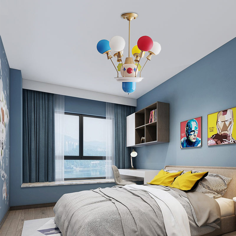 Kid Bedroom Clown Chandelier with Balloon Glass Resin Modern Multi-Color Pendant Light