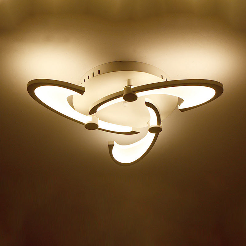 White Spiral Floral Flush Mount Lamp Modernism 3/6/12-Head Acrylic Semi Flush Ceiling Light in Warm/White Light