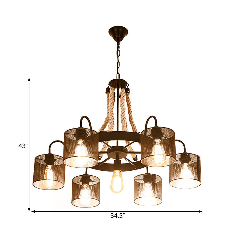 Cilindro in metallo in metallo lampada lampada lampada in stile vintage 6 teste ristorante appeso la luce in beige