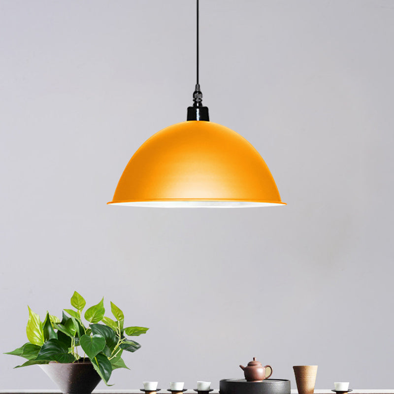 1 hoofdhangende lamp met koepelschaduw metalen industriële woonkamer plafond hanglamp in rood/geel