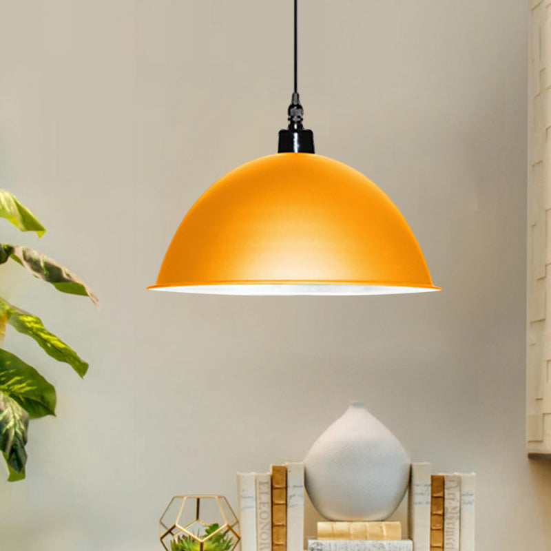 1 hoofdhangende lamp met koepelschaduw metalen industriële woonkamer plafond hanglamp in rood/geel