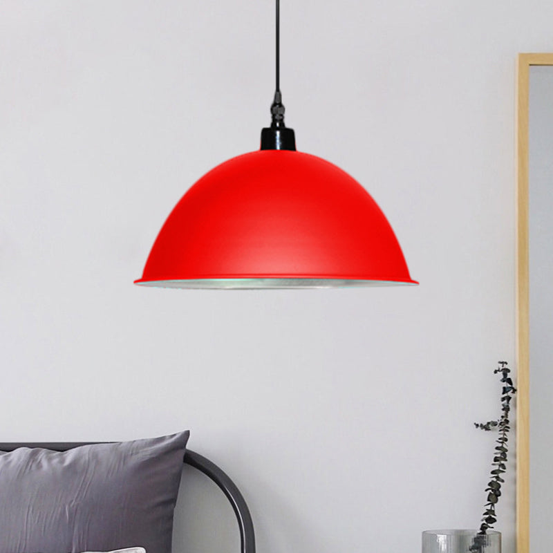 1 hoofdhangende lamp met koepelschaduw metalen industriële woonkamer plafond hanglamp in rood/geel