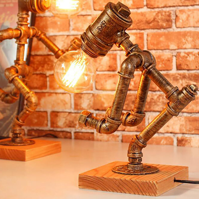 1 Light Table Lighting with Robot Athlete Design Metal Steampunk Style Bedroom Table Lamp in Bronze