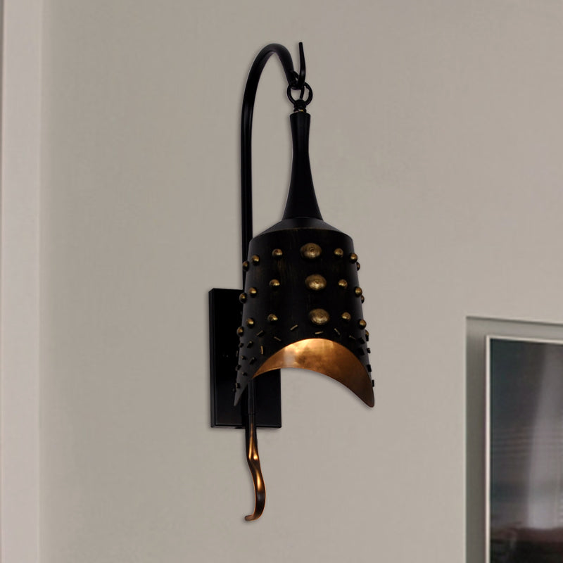 Chimes Metal Sconce Light One-bulb Antique Style Wall Sconce Lamp in Black for Hallway