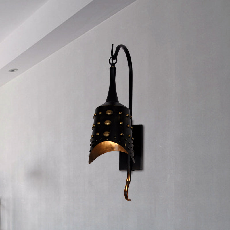 Chimes Metal Sconce Light One-bulb Antique Style Wall Sconce Lamp in Black for Hallway