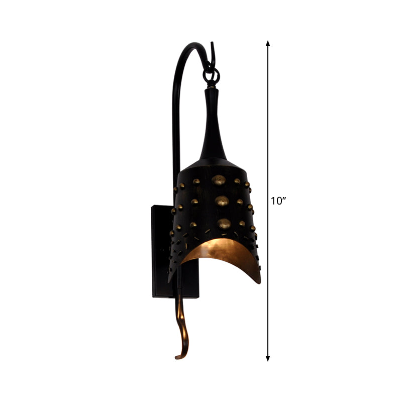 Chimes Metal Sconce Light One-bulb Antique Style Wall Sconce Lamp in Black for Hallway