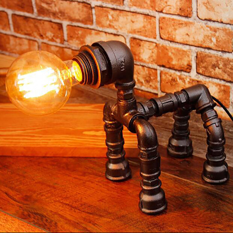 1 Bulb Water Pipe Table Lighting with Dog Design Steampunk Black/Bronze Metallic Table Lamp for Children Bedroom