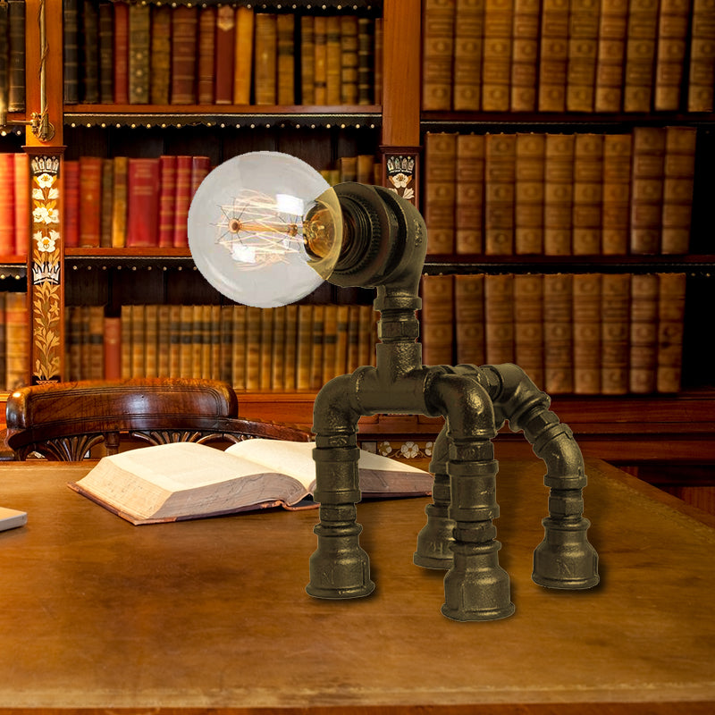 1 Bulb Water Pipe Table Lighting with Dog Design Steampunk Black/Bronze Metallic Table Lamp for Children Bedroom