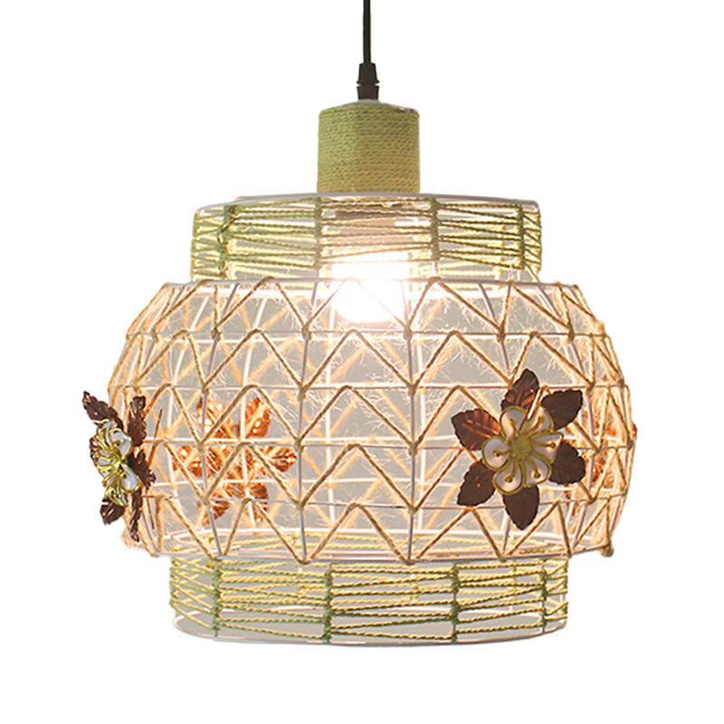White House/Dome/Bell Hollowed Pendant Lamp Coastal 1-Light Rattan Suspended Lighting Fixture for Dining Room