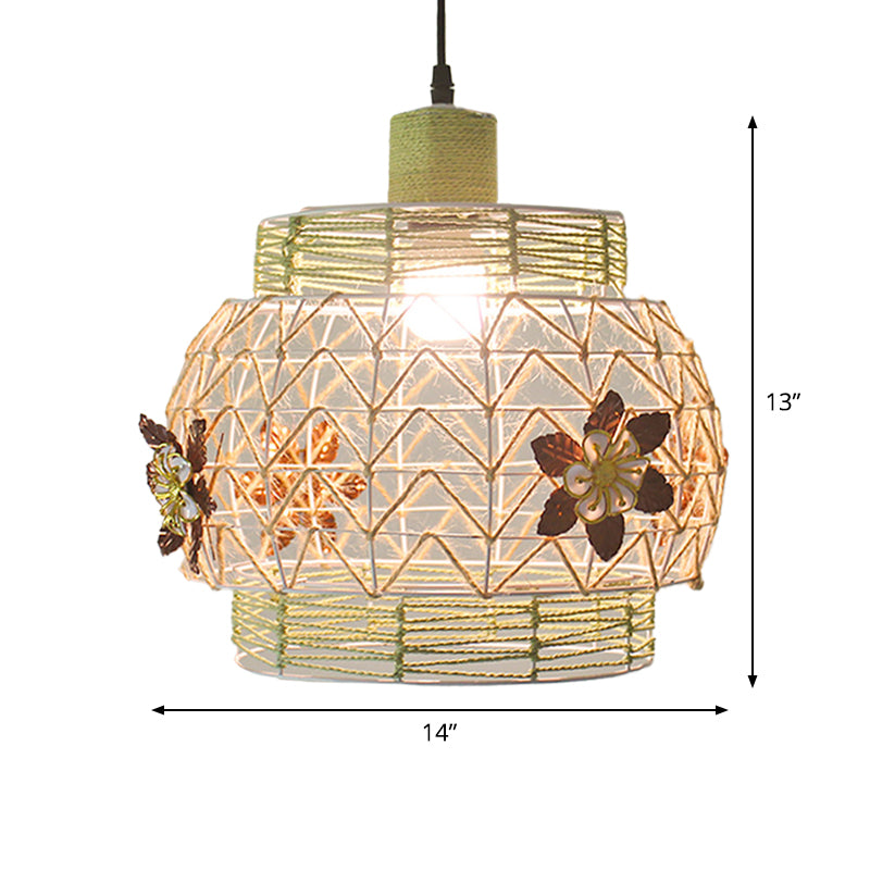 White House/Dome/Bell Hollowed Pendant Lamp Coastal 1-Light Rattan Suspended Lighting Fixture for Dining Room