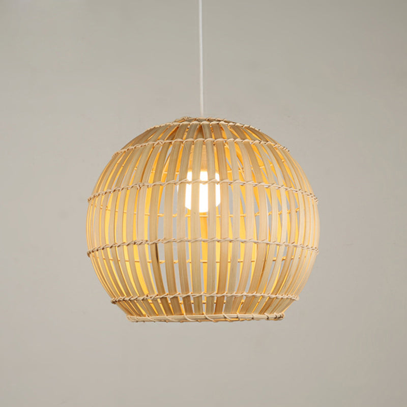 12"/16"/19.5" W Global Pendant Light Fixture Asia Bamboo Stripe 1 Head Restaurant Pendulum Light in Beige