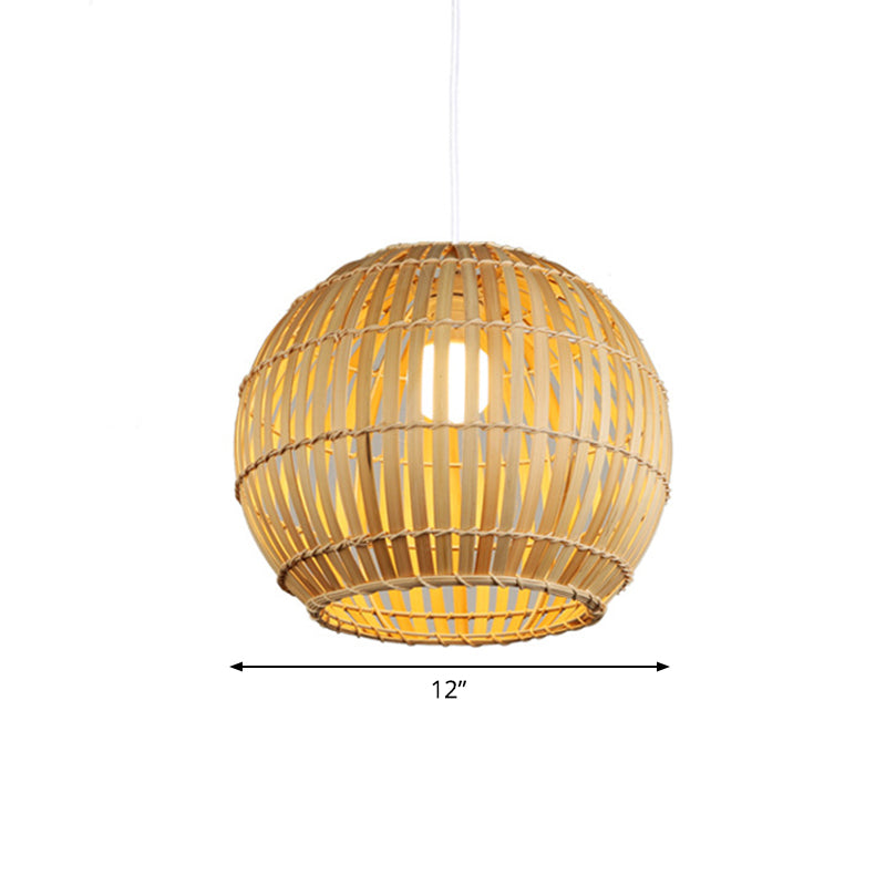 12"/16"/19.5" W Global Pendant Light Fixture Asia Bamboo Stripe 1 Head Restaurant Pendulum Light in Beige