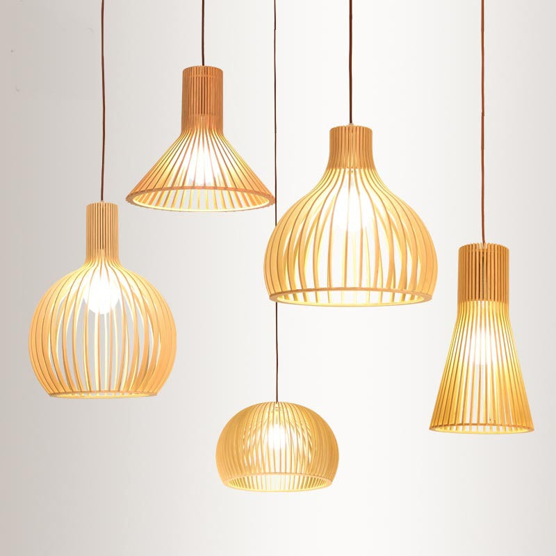 Évasé / hémisphère / oignon pendentif bambou asiatique 1 léger beige petit / grand luminaire suspendu pour salle à manger