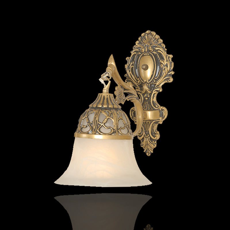 Bronze Flared Wall Mount Lamp Traditional Alabaster Glass 1-Head Living Room Wall Sconce