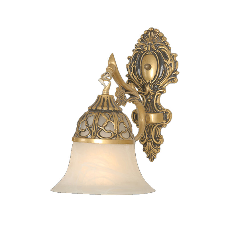 Bronze Flared Wall Mount Lamp Traditional Alabaster Glass 1-Head Living Room Wall Sconce