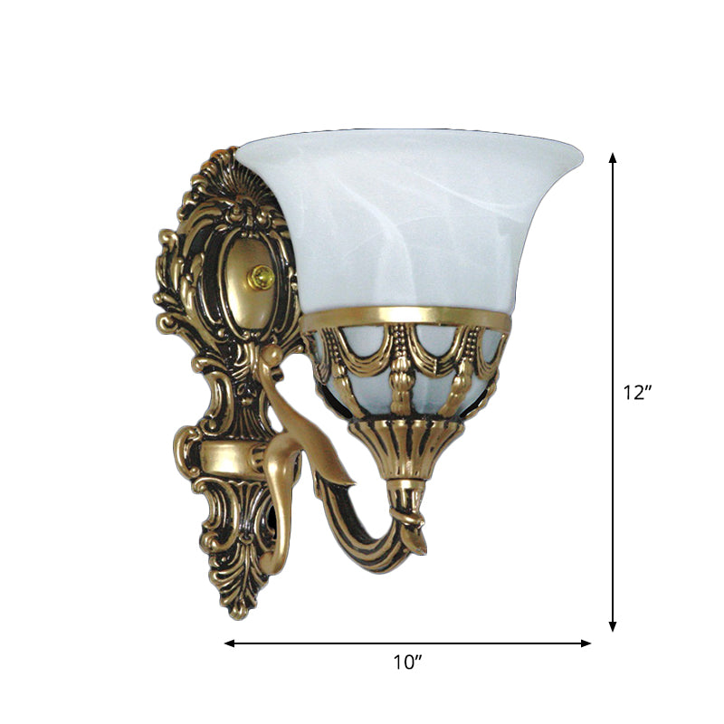 Albâtre en verre bronze lampe de lampe murale 1 lumière de style antique