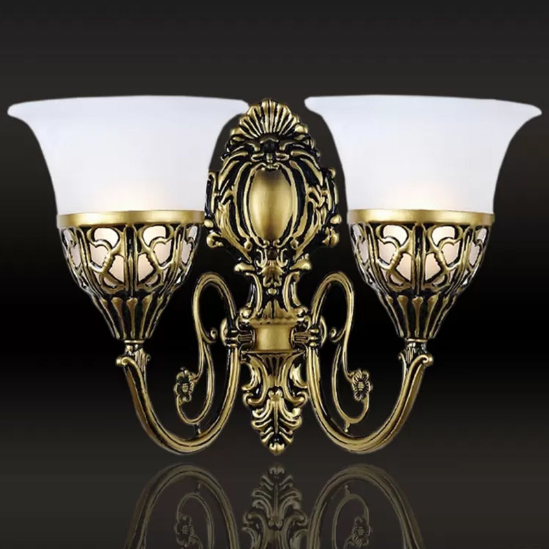 Bronze 2 lumières Moup Mot Lampe vintage Verre blanche Verre Verre Verre de cloche Éclairage pour le couloir pour le couloir