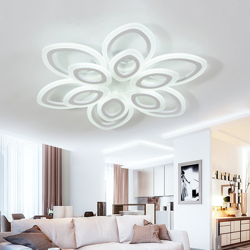 Plafond de salon en fleur luxueuse luministe acrylique moderniste LED semi-chasseur éclairage en blanc, 19 "/ 30" / 43 "de largeur