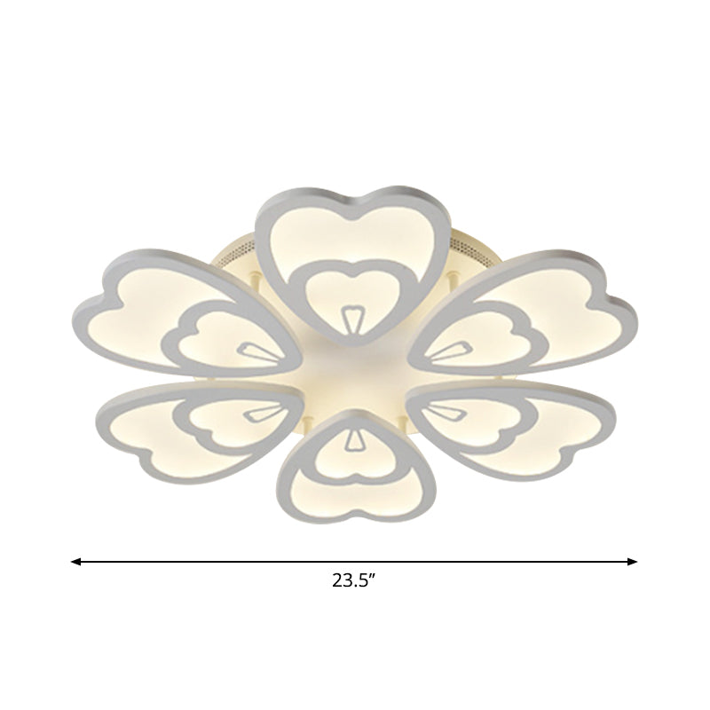 Peacock Feather Acrylic Semi Flush Light Contemporary 6/12/15 Heads White Blooming LED Ceiling Mount Lamp in Warm/White Light