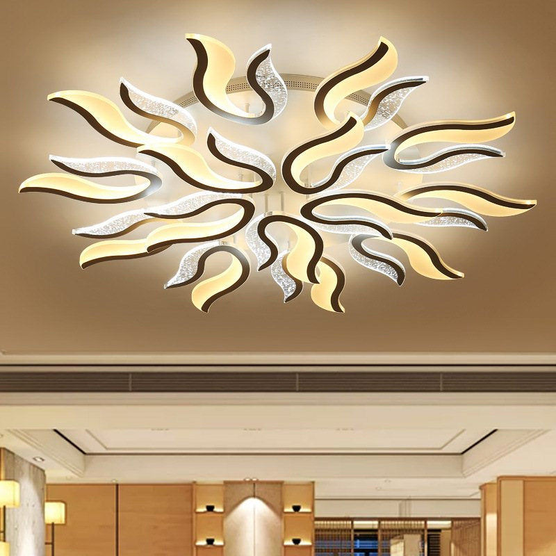 Creative Modern Flame Flower Ceiling Fixture Acrylic Bedroom LED Semi Flush Mounted Lamp in Warm/White Light, 31.5"/39"/49" Wide