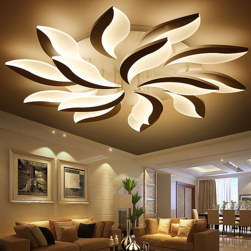 White Leaf Shaped Flushmount Lighting Contemporary 3/12/15 Lights Acrylic LED Semi Flush Mount Ceiling Light