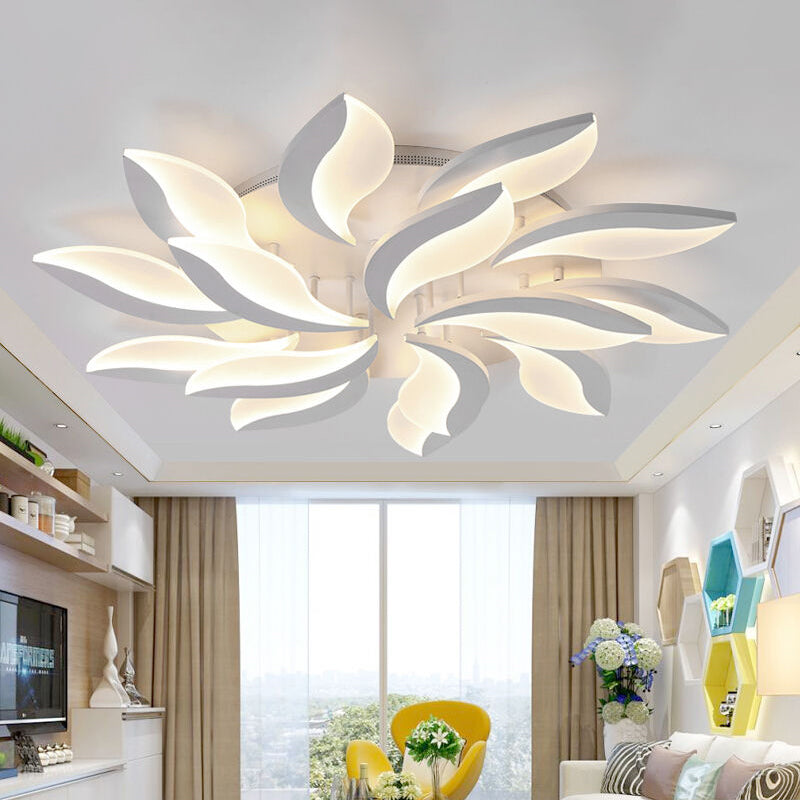 White Leaf Shaped Flushmount Lighting Contemporary 3/12/15 Lights Acrylic LED Semi Flush Mount Ceiling Light