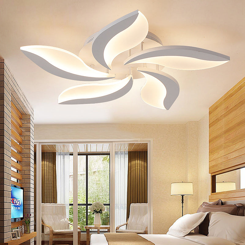 White Leaf Shaped Flushmount Lighting Contemporary 3/12/15 Lights Acrylic LED Semi Flush Mount Ceiling Light