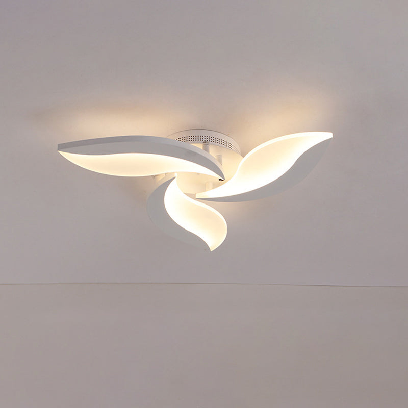 White Leaf Shaped Flushmount Lighting Contemporary 3/12/15 Lights Acrylic LED Semi Flush Mount Ceiling Light