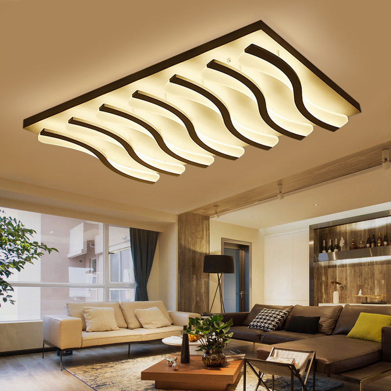 Square/Rectangle Acrylic Ceiling Lighting Modern 4/6/7-Light White LED Wavy Flush Mounted Light in Warm/White Light