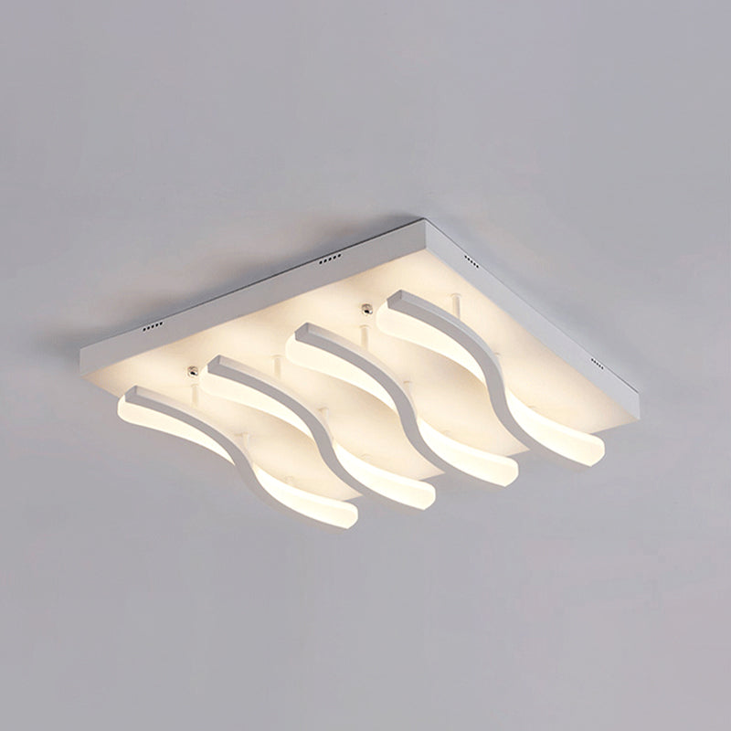 Square/Rectangle Acrylic Ceiling Lighting Modern 4/6/7-Light White LED Wavy Flush Mounted Light in Warm/White Light