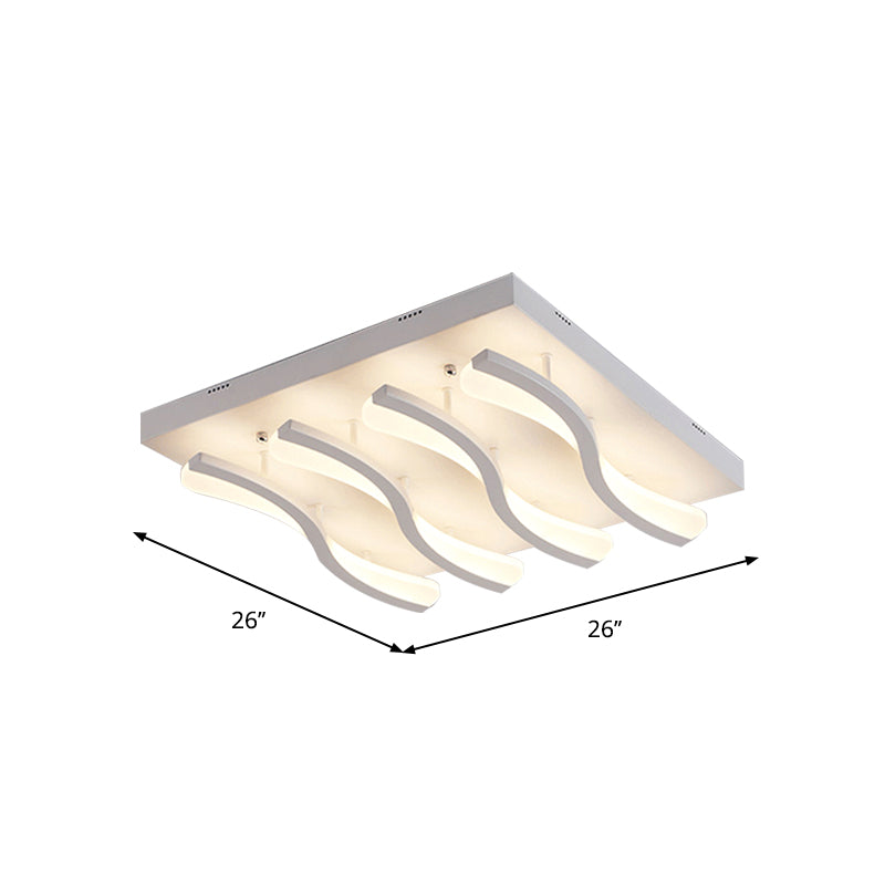 Square/Rectangle Acrylic Ceiling Lighting Modern 4/6/7-Light White LED Wavy Flush Mounted Light in Warm/White Light