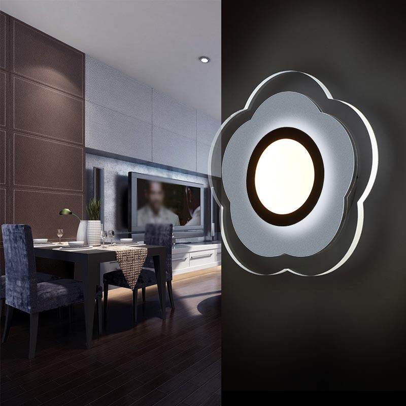 Simplicity Flower Flush Wall Sconce Acrylic Bedroom LED Wall Light Kit in Warm/White Light