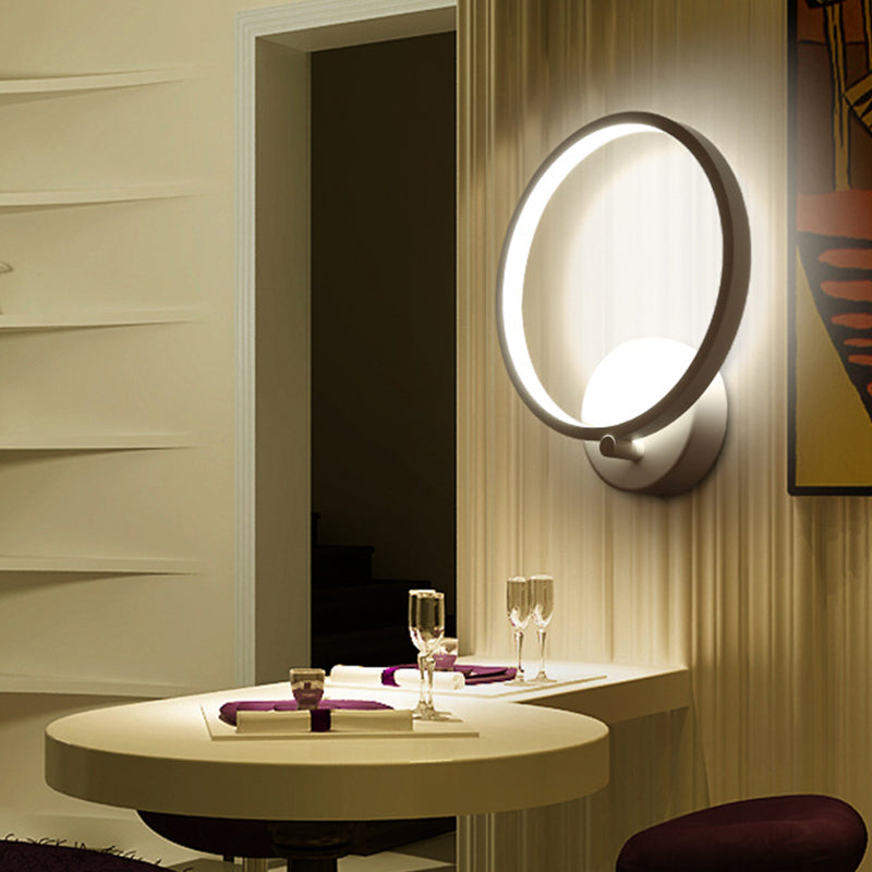 White Circle LED Sconce Light Fixture Minimalist Acrylic Wall Mount Lighting in Warm/White Light for Corridor, 8"/10" W