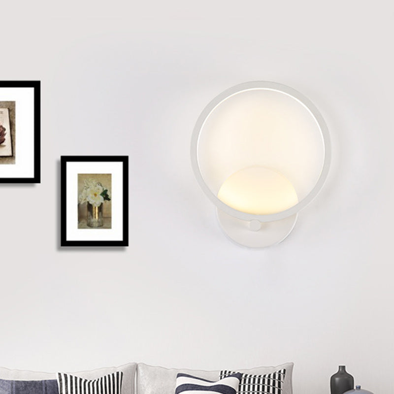 White Circle LED Sconce Light Fixture Minimalist Acrylic Wall Mount Lighting in Warm/White Light for Corridor, 8"/10" W