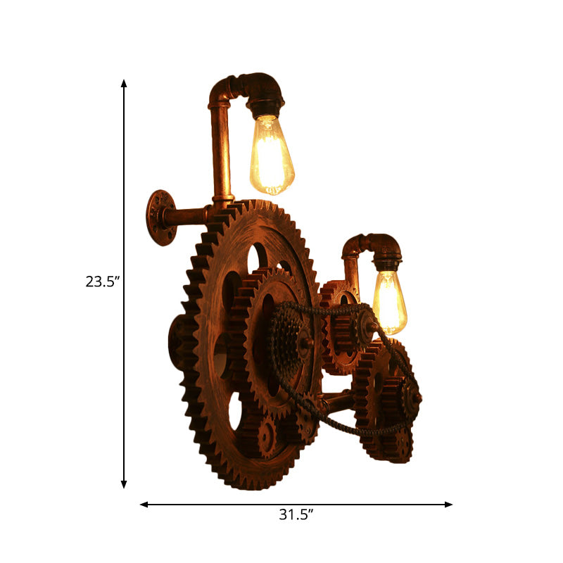 Verwitterte Kupfer freiliegende Wandbeleuchtung Vintage Metall 2 Lichter Innenleuchte mit Zahnrad