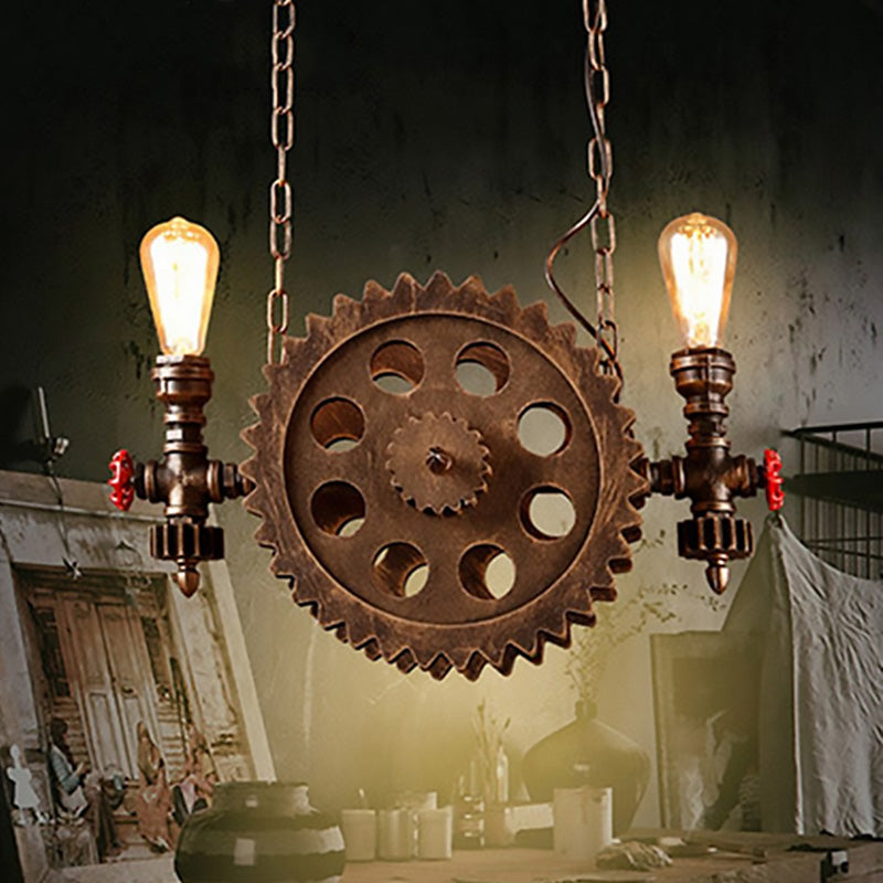 2 lumières Lumière de plafond vintage Métal exposé Poulier suspendu à la rouille pour le salon avec équipement