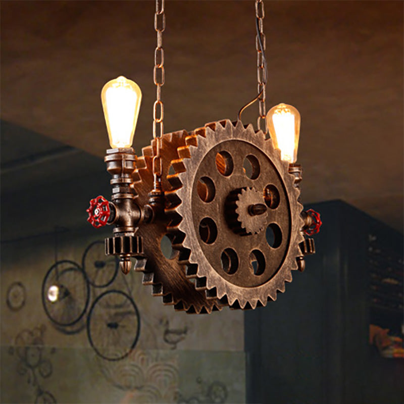 2 lumières Lumière de plafond vintage Métal exposé Poulier suspendu à la rouille pour le salon avec équipement