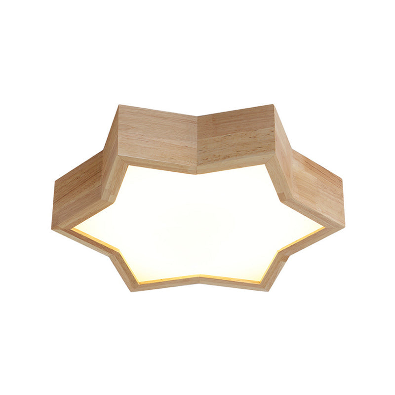 Kind Schlafzimmer Stern Form Decke Leuchtmittel Holz Einfache Art in Beige Flush Mount Ceiling Licht