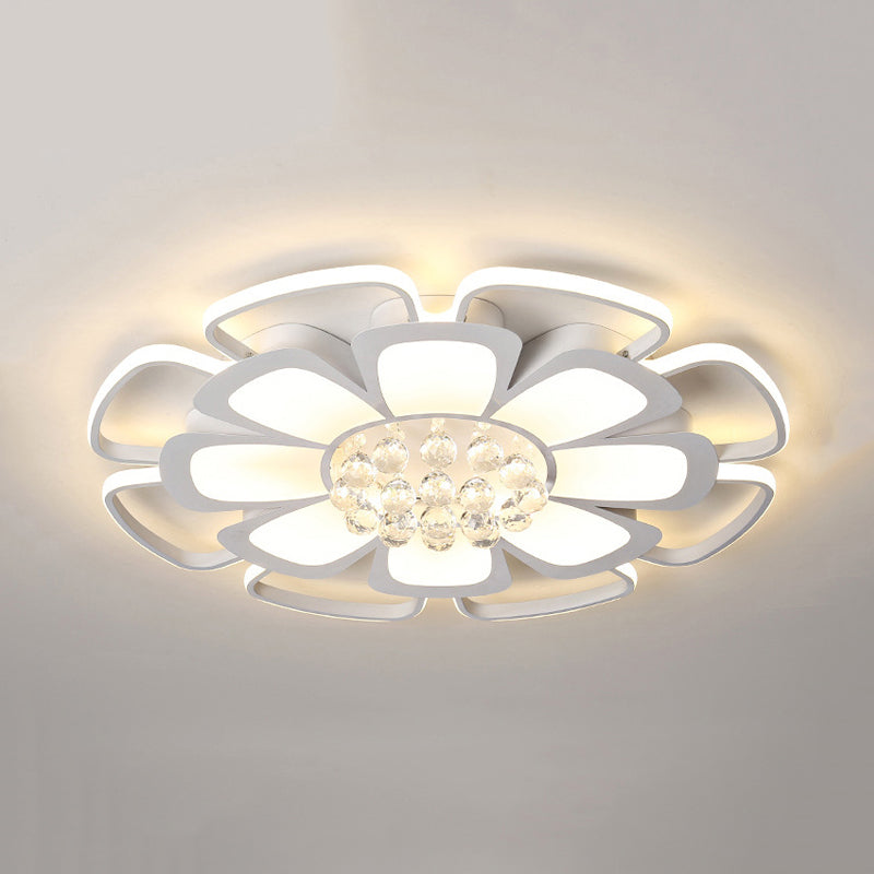 Acryl-Blüten-LED-Deckenleuchte mit Kristallkugel, Kinder-Deckenleuchte in Weiß für das Pflegezimmer