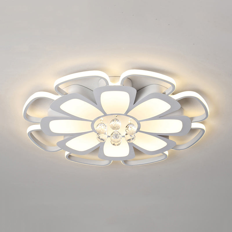 Acryl-Blüten-LED-Deckenleuchte mit Kristallkugel, Kinder-Deckenleuchte in Weiß für das Pflegezimmer