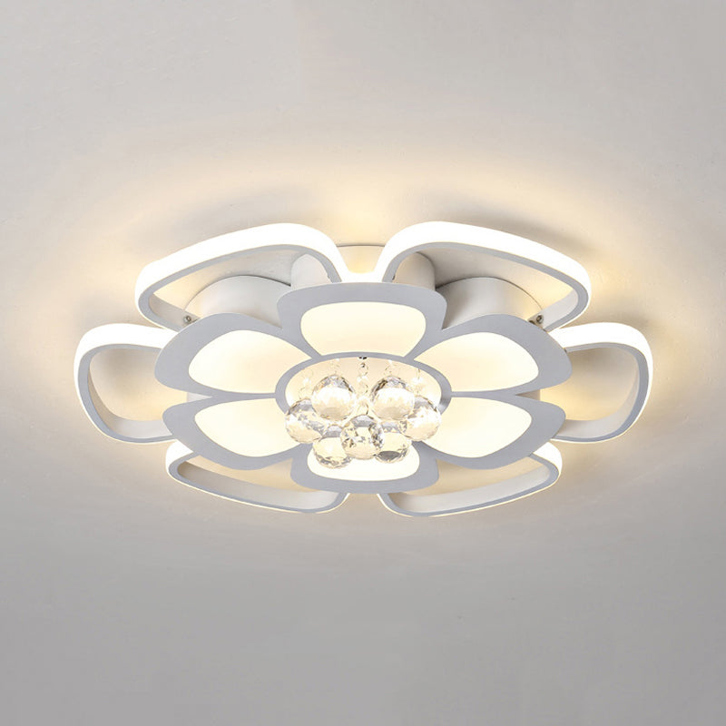 Acryl-Blüten-LED-Deckenleuchte mit Kristallkugel, Kinder-Deckenleuchte in Weiß für das Pflegezimmer