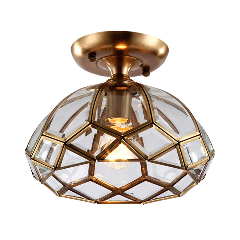 1-Licht-Unterputzleuchte aus Messing im Kolonialstil, klares Glas, Bloom-Deckeneinbauleuchte