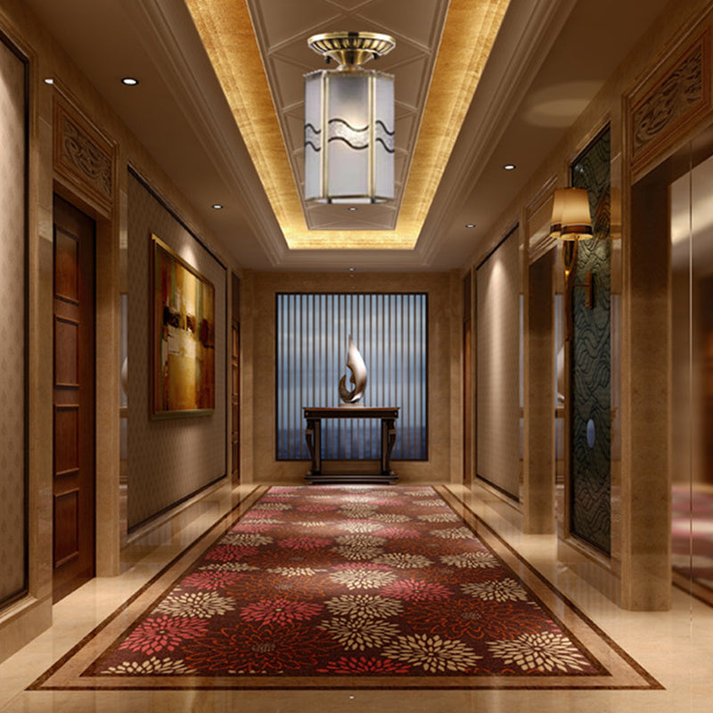 Curved/Cylinder/Flower Frosted Glass Flush Lamp Colonial 1-Light Corridor Flush Mount Light in Brass