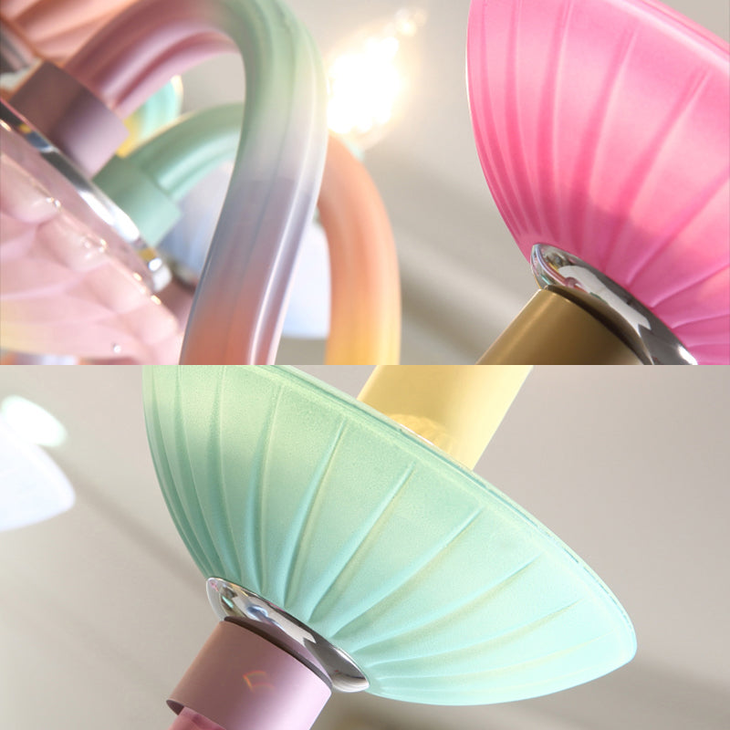 Glass Candle Suspension Light with Little Bell Kid Bedroom Kids Modern Colorful Chandelier