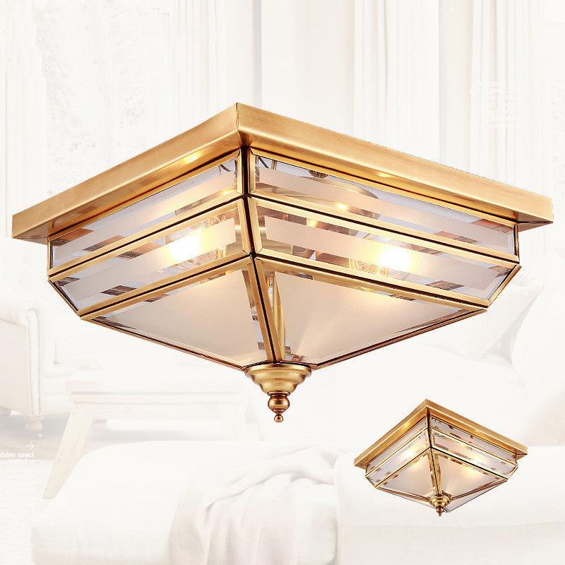 11.5"/16" W Brass 3 Lights Flush Ceiling Lamp Traditional Beveled Glass Square Flush Mount Lighting