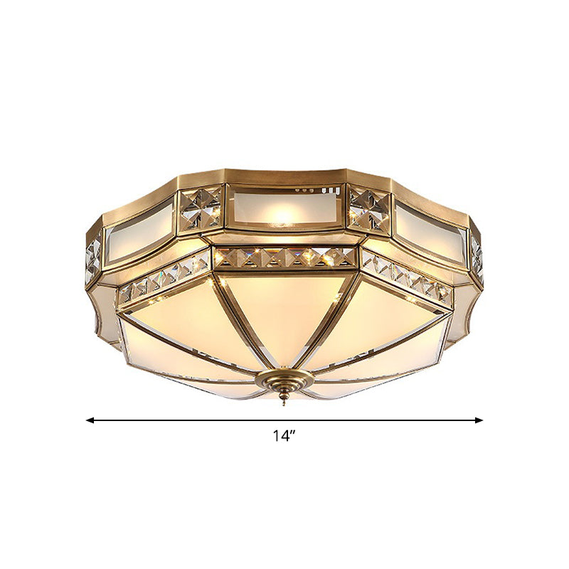 3/4/6 Lichter Rund Small/Medium/Large Flush Mount Colonial Antique Messing Frosted Glass Flush Ceiling Lighting