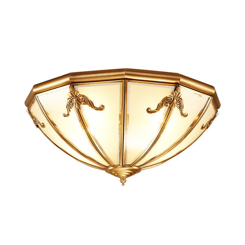 14 "/18" W 3/4 Luci Flush Montaggio Tradizionale Living Room Light con Bowl Frosted Glass Panel Shade in Brass