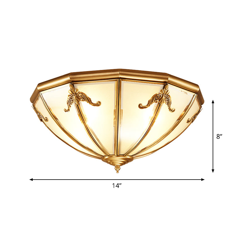 14 "/18" W 3/4 Luci Flush Montaggio Tradizionale Living Room Light con Bowl Frosted Glass Panel Shade in Brass