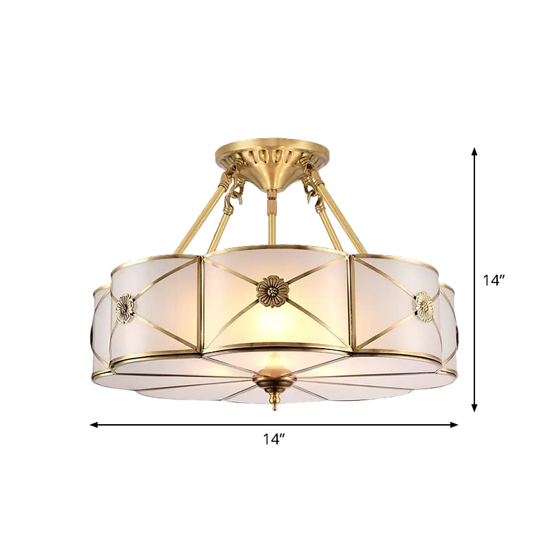 Lampe semi-encastrée en laiton à 3/4/6 lumières, tambour en verre dépoli opale classique, petit/moyen/grand plafonnier encastré